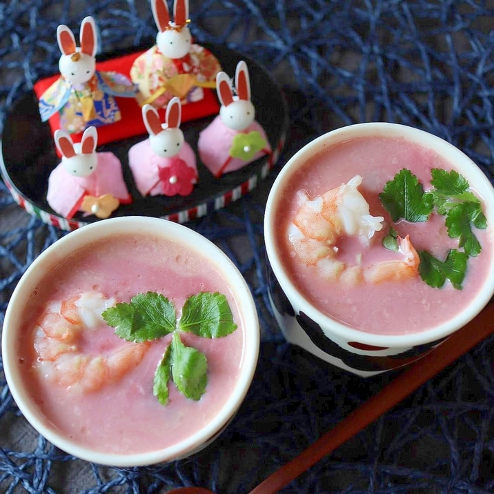 桃の節句に レッドビートスープで茶碗蒸し
